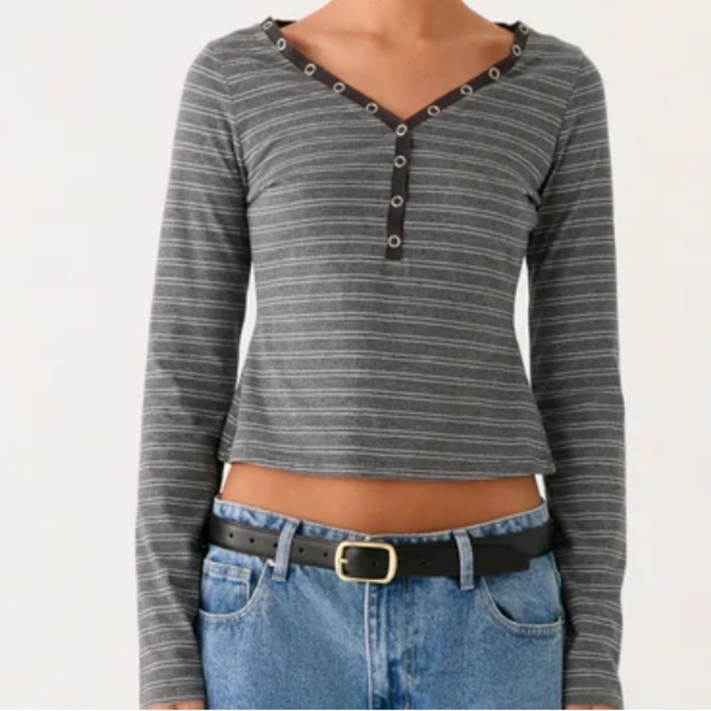 Peppermayo Kaya long sleeve Gray Marie stripes V-Neck Women's Top